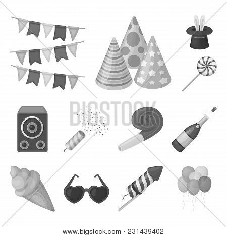 Party, Entertainment Monochrome Icons In Set Collection For Design. Celebration And Treat Vector Sym