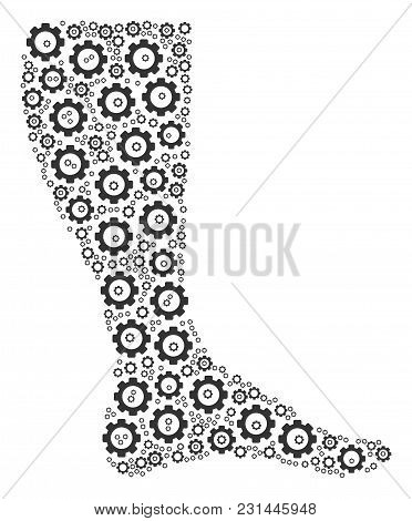 Leg Composition Of Gear Components. Vector Cog Wheel Parts Are Composed Into Leg Composition.