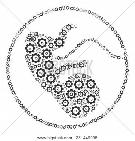 Prenatal Mosaic Of Gear Components. Vector Tooth Gear Items Are Combined Into Prenatal Figure.