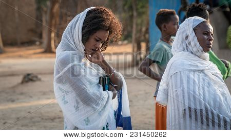 Turmi, Ethiopia - September 2017: Portrait Of An Unidentified Ethiopian Woman Celebrating The Meskel