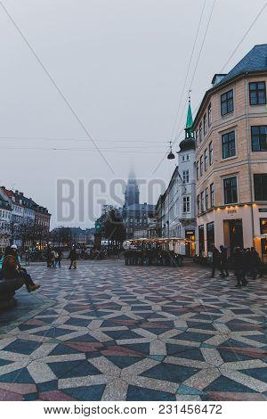 Copenhagen, Denmark - March 11th, 2018: Architecture And Details Of Stroget The Main Shopping Street