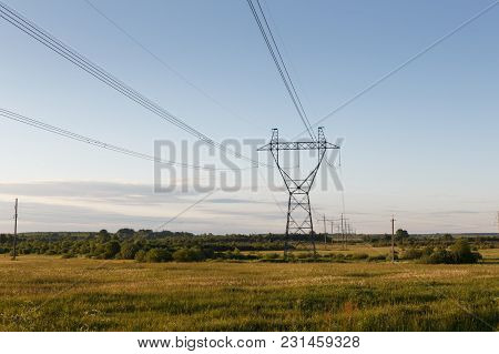 Support Of High-voltage Power Line In The Field.