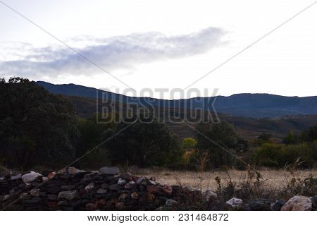 Magnificent Sunset In The Mountain Range And Fields Of Segovia. Landscapes Holidays Travel October 2