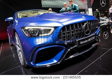 Geneva, Switzerland - March 7, 2018: New 2019 Mercedes Amg Gt 63s Coupe Car Presented At The 88th Ge