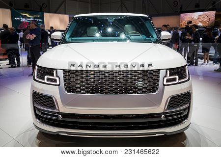 Geneva, Switzerland - March 7, 2018: New Range Rover Sv Coupe Suv Car Unveiled At The 88th Geneva In