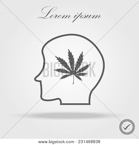 Human Head With Marijuana Leaf Glyph Icon. Drug Addiction. Silhouette Symbol. Bad Habit. Negative Sp