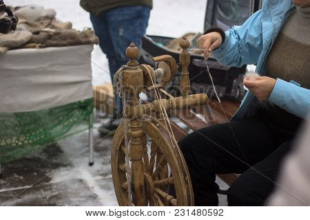 Leather Craft Tools, Thread And Buckles On A Winter Background