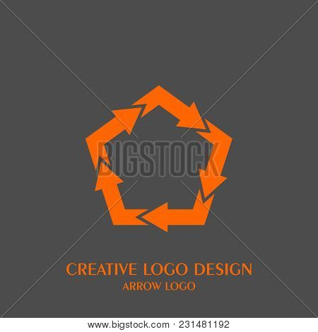 Arrow Logo Design, Pentagon Logo, Vector Icons For Your Business Logo. Isolated On Black Background.