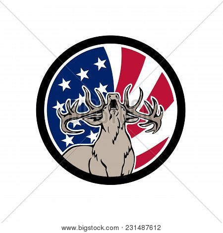 Icon Retro Style Illustration Of A North American Deer Roaring Front View With United States Of Amer