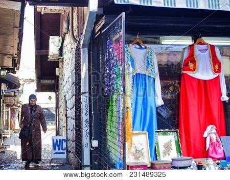 Sarajevo, Bosnia-erzegovina - February, 16: Old Muslim Woman Walking In The Bascarsija Street On Feb