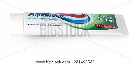 Chisinau, Moldova - March 16, 2018. Aquafresh  Toothpaste With Mint Acid Protection.aquafresh Is A B