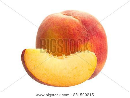 Slace Peach Fruit Isolated On White Background