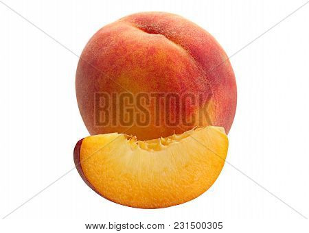 Slace Peach Fruit Isolated On White Background