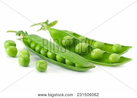 Young Grean Peas Closeup Isolated On White Background