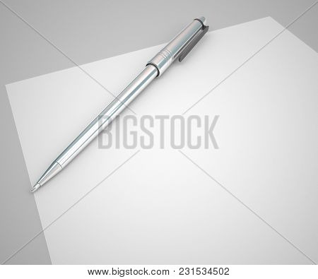 Blank Paper And Silver Pen Empty Background Easy To Use