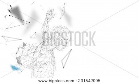 Conceptual Abstract Man Getting Ready To Jump. Connected Lines, Dots, Triangles, Particles. Artifici