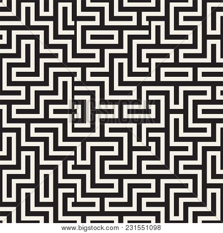 Stylish Lines Lattice. Ethnic Monochrome Texture. Abstract Geometric Background Design. Vector Seaml