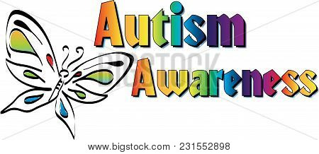 Colorful Butterfly With Rainbow Autism Awareness Banner