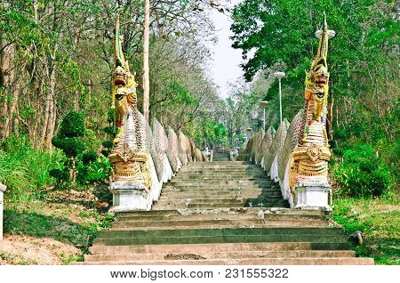 Naga Ladder Jomthong Temple In Phayao Province.