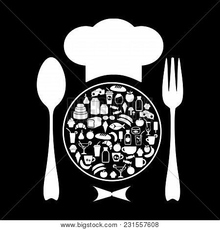 The Chef And Food. Grocery. Set Of Icons. Vector Illustration