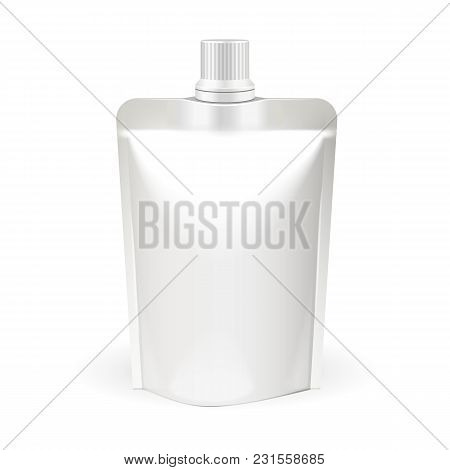 White Blank Doy-pack, Doypack Food Bag Packaging With Spout Lid. Products On White Background Isolat
