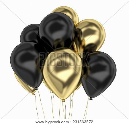 Black And Gold Balloons 3d Rendering And Good Quality 3d Illustration