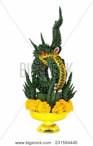 Buddhist Dragon Isolated, Figurine Handmade With Banana Leaf