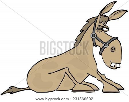 Illustration Of An Angry, Stubborn Tan Donkey With Its Hooves Planted On The Ground.
