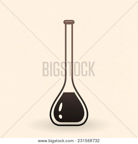 Vector Single Icon - Flatt-bottom Bottle With High Neck .chemical Lab Glassware.