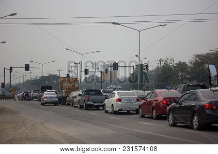 Car And Traffic On Highway Road Near Juction.