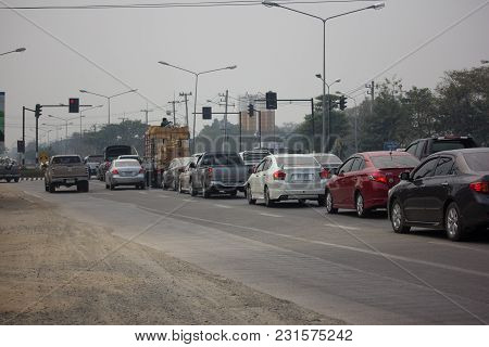 Car And Traffic On Highway Road Near Juction.