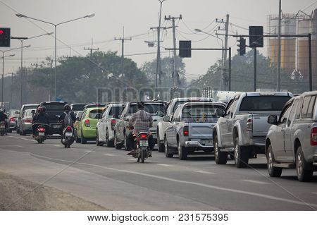 Car And Traffic On Highway Road Near Juction.