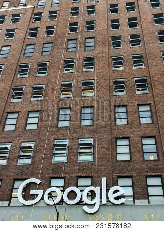 New York, Usa - October 17, 2016: Detail Of The Google Building In New York. It Is One Of The Larges