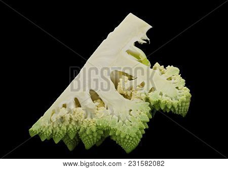 Romanesco Cabbage Closeup Isolsted On Black Background
