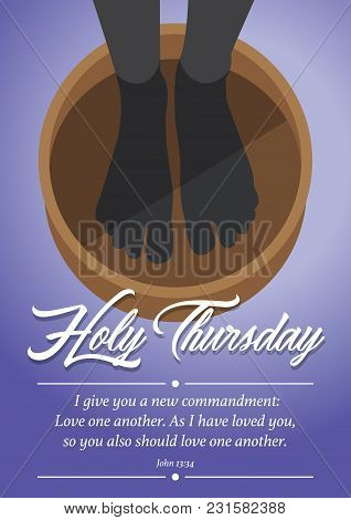 Maundy Thursday, Good Or Holy Thursday Color Vector Illustration With Washing Of The Feet