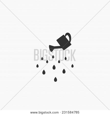 Black Watering Can With Three Water Drops In Green Circle. Watering Pictogram. Icon Isolated On Whit
