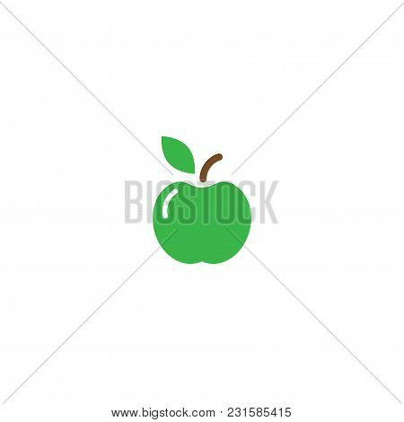 Green Apple Icon. Flat Pictogram Isolated On White. Vector Illustration. Healthy Food Logo.