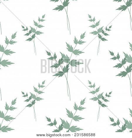 Seamless Floral Pattern. Repeating Texture Of Pale Green Twigs On White Background. Perfect For Prin