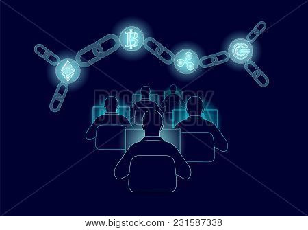 Ethereum Bitcoin Ripple Gcc Coin Digital Cryptocurrency Global Chain Connection. Big Data Informatio