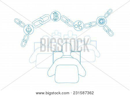 Ethereum Bitcoin Ripple Gcc Coin Digital Cryptocurrency Global Chain Connection. Big Data Informatio