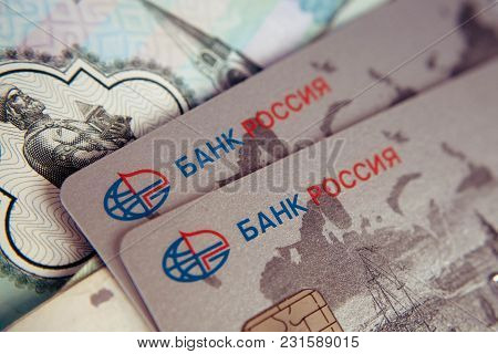 Sevastopol, Russia - On  February 23,2016: Credit Card Of Crimean Bank Russia And Russian Rubles / P