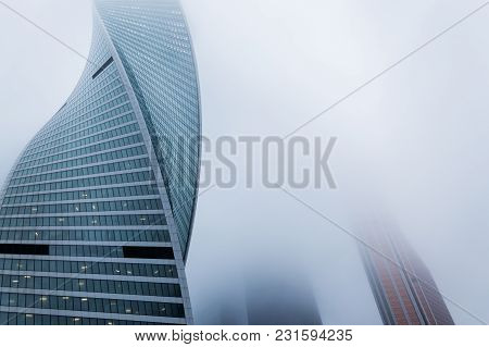 Moscow, Russia - December 29, 2017 Foggy Weather In Moscow, Capital City Of Russia.front View Of The
