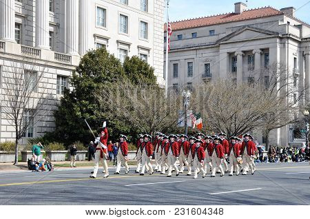 Washington, D.c. - March 11, 2018: Fife And Drum Corps-participants Of The Saint Patrick\'s Day Para