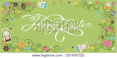 Stock Vector Illustration Banner Inscription Hand Lettering Calligraphy Typography Happy Easter Bunn
