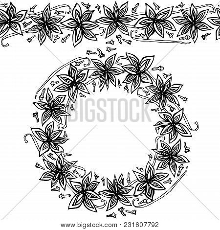 Endless Pattern Brush, Round Garland With Anise Star Seeds, Pieces Of Diced Apple, Vanilla Pod, Clov