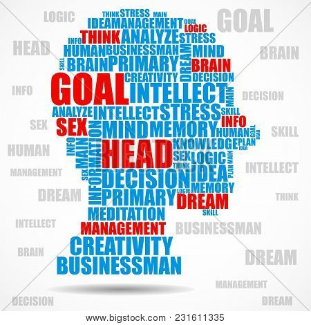 Abstract Colorful Silhouette Human Head Of Words. Vector Illustration. Eps 10