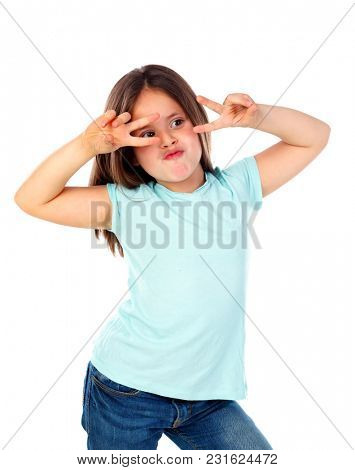 Funny small girl posing like a fashion woman isolated on a white background