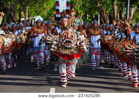 Denpasar, Bali Island, Indonesia - June 10, 2017: Group Of Balinese People. Musician Men Of Baleganj
