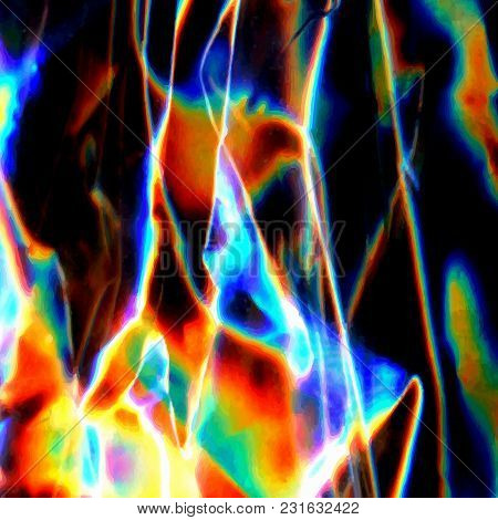 Abstract Rainbow Colorful Neon Holographic Painting Art, Human Face Bright Light Lines And Multi-col