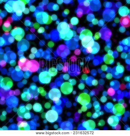 Seamless Glow Bokeh Spray Background. Abstract Colorful Square Pattern With Glitter Particles With D